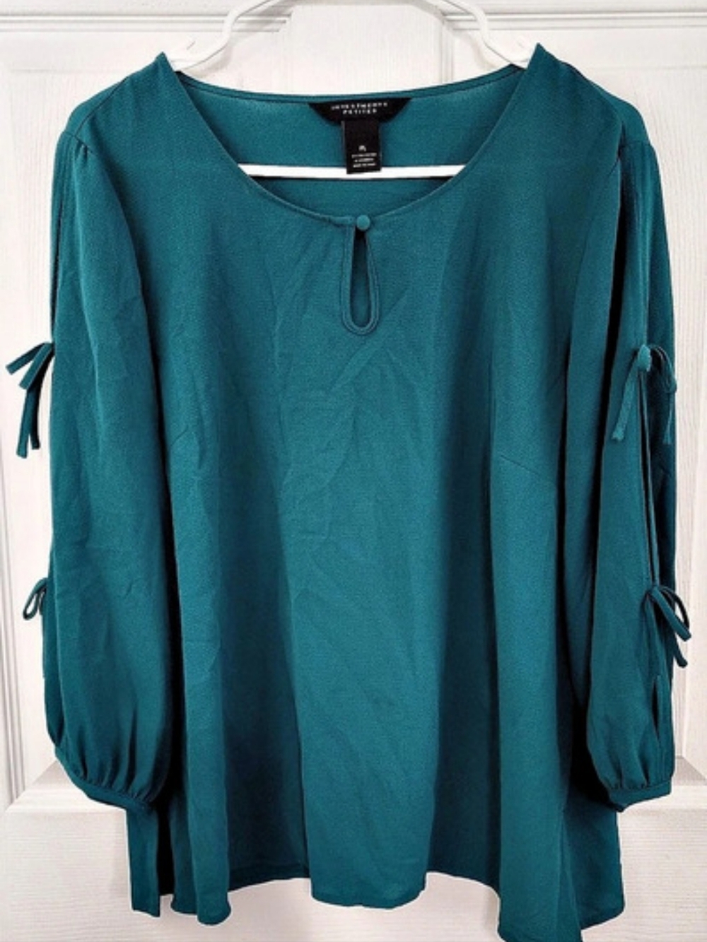 Investments Petites Teal Tie Sleeve Tunic Size Large Like New